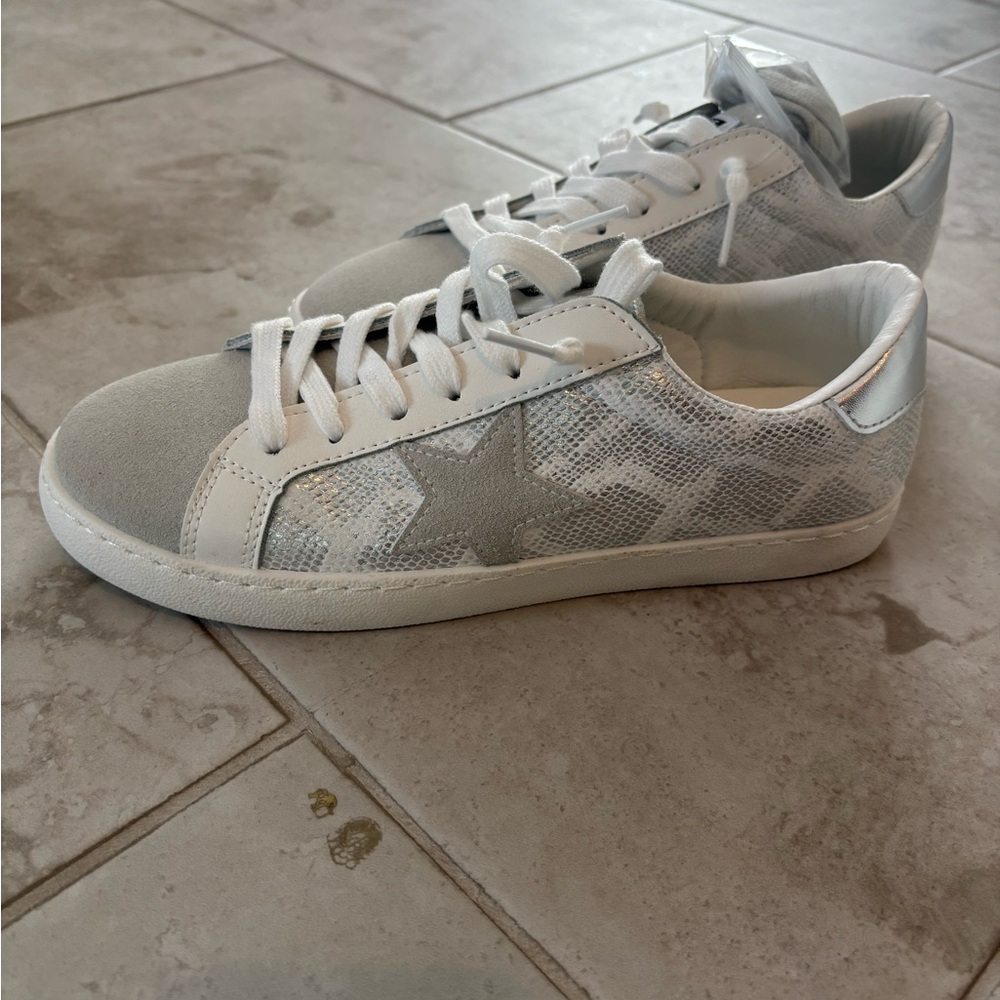Stylish White and Gray Sneakers